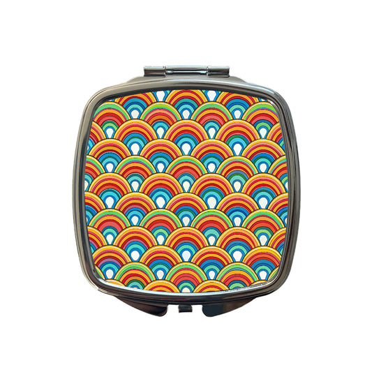 Retro Rainbow Pattern Small Travel Purse Handbag Pocket Makeup Compact Mirror