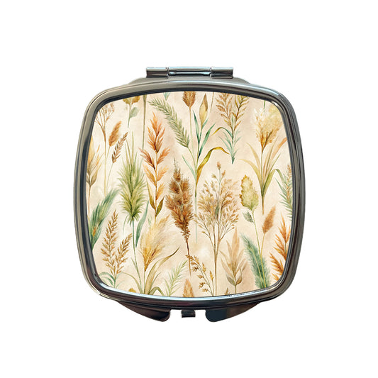 Wild Grasses Wheat Pattern Small Travel Purse Handbag Pocket Makeup Compact Mirror