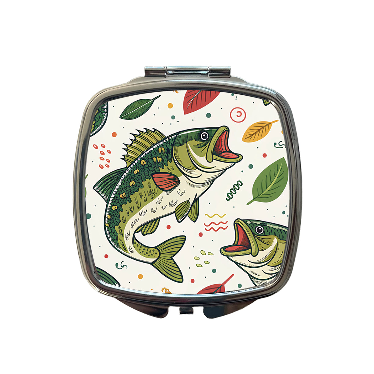 Bass Fish Fishing Cute Cartoon Small Travel Purse Handbag Pocket Makeup Compact Mirror