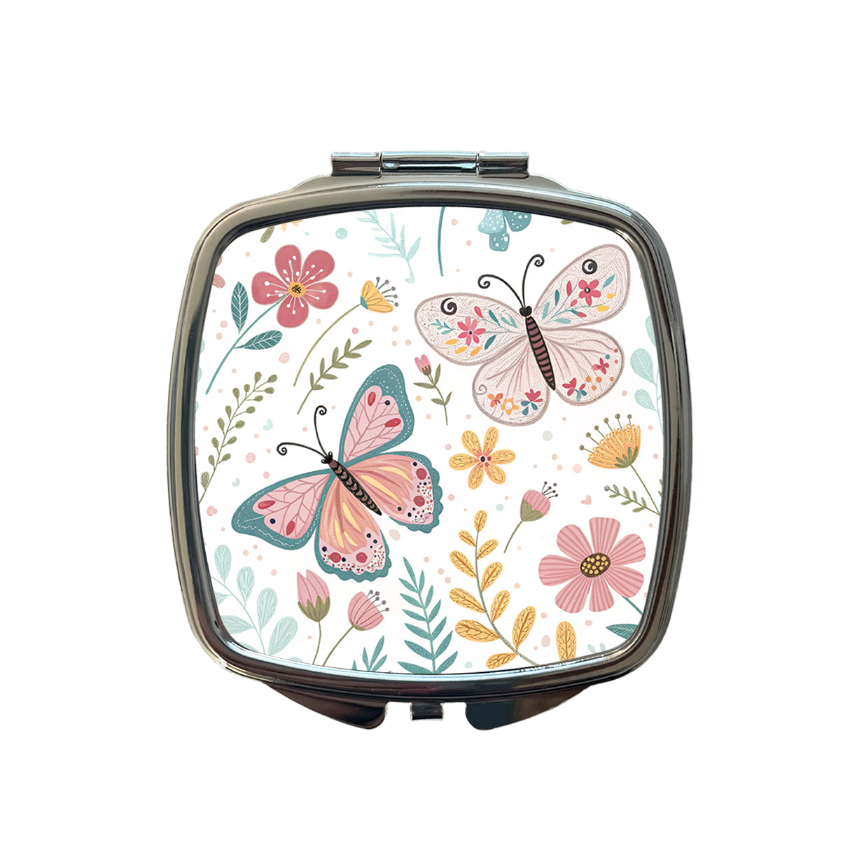 Cute Butterflies Pastel Small Travel Purse Handbag Pocket Makeup Compact Mirror
