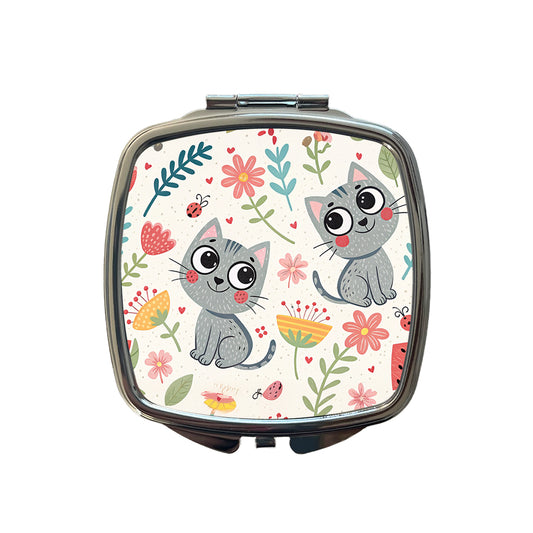 Cute Gray Cats Small Travel Purse Handbag Pocket Makeup Compact Mirror