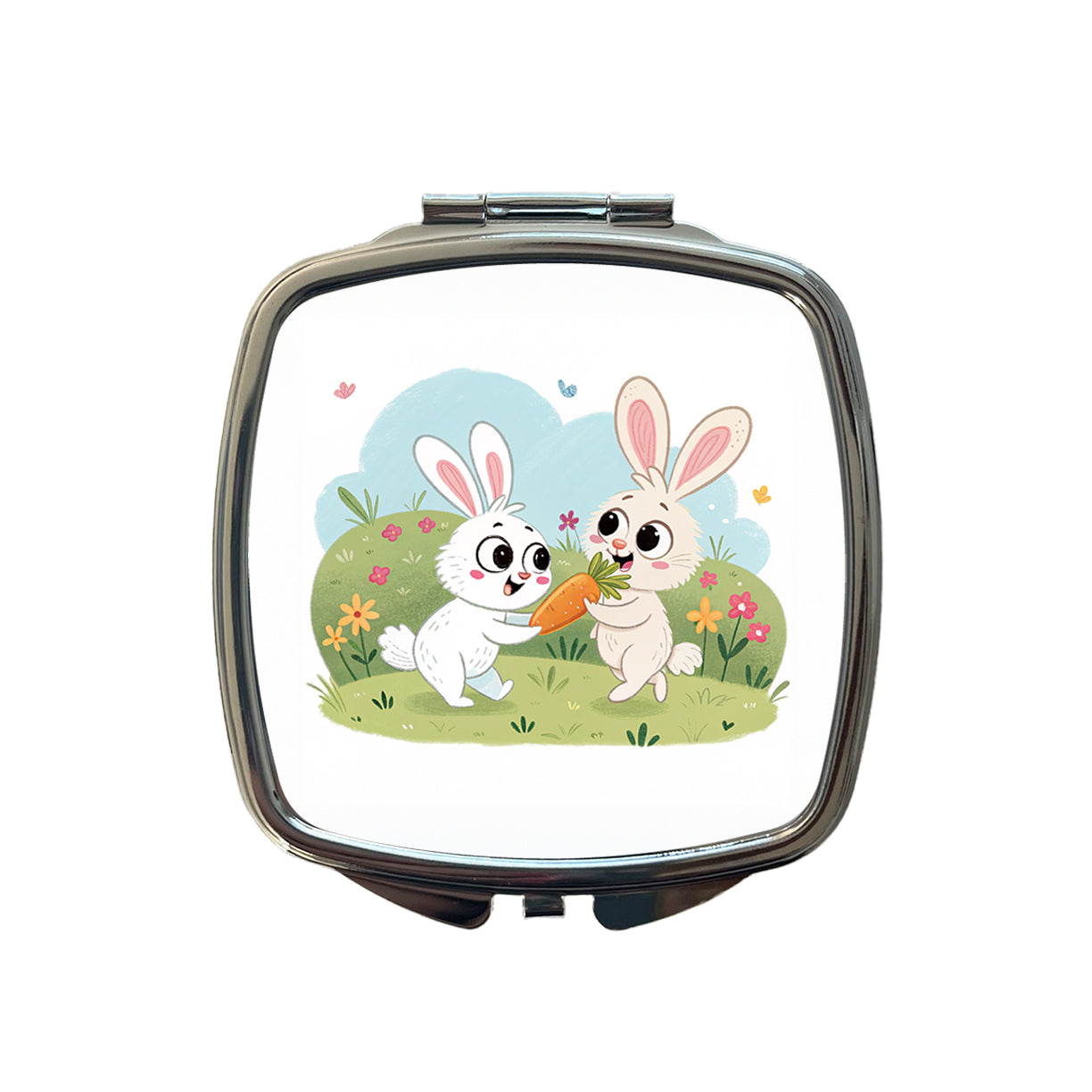 Cute Rabbits Bunnies Easter Small Travel Purse Handbag Pocket Makeup Compact Mirror