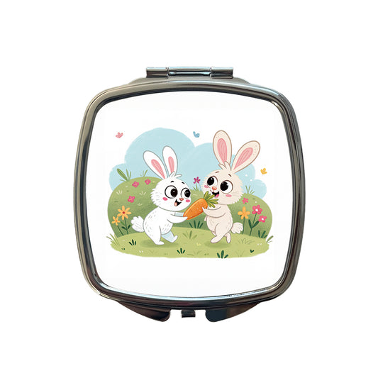 Cute Rabbits Bunnies Easter Small Travel Purse Handbag Pocket Makeup Compact Mirror