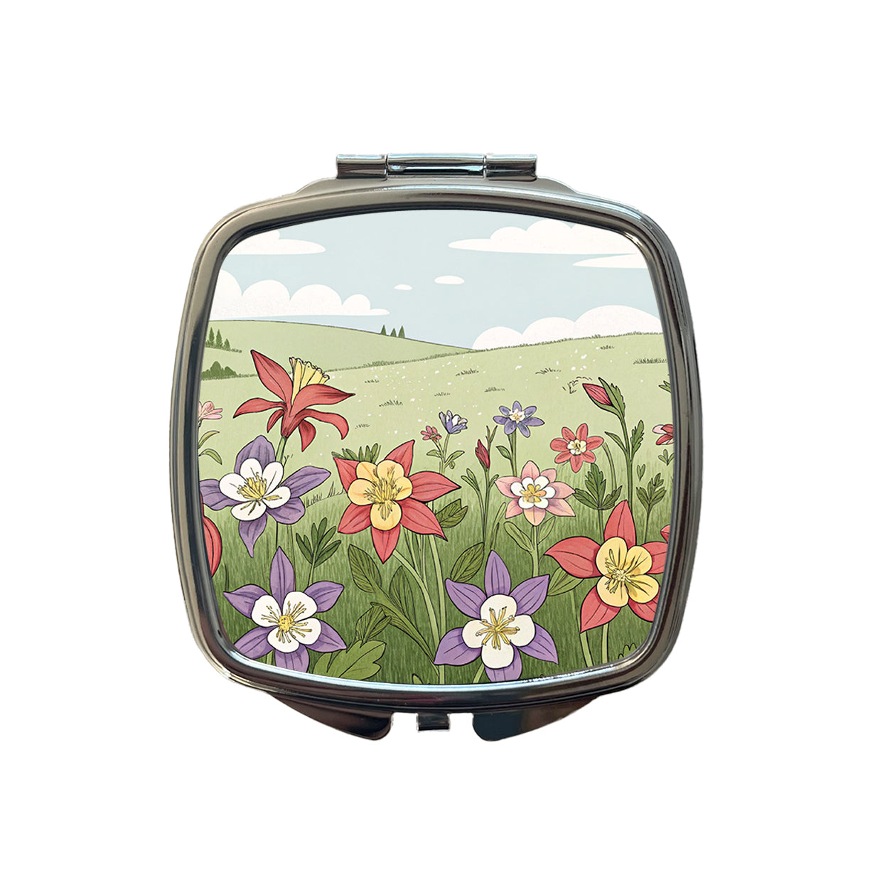 Field Of Columbine Flowers Small Travel Purse Handbag Pocket Makeup Compact Mirror