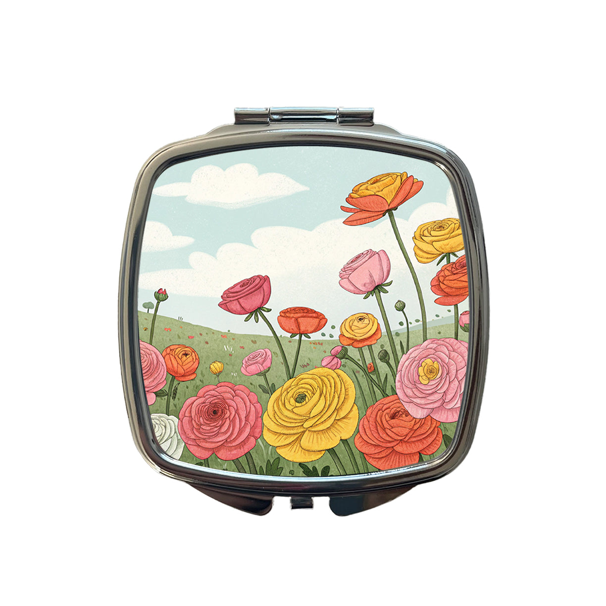Field Of Ranunculus Flowers Small Travel Purse Handbag Pocket Makeup Compact Mirror