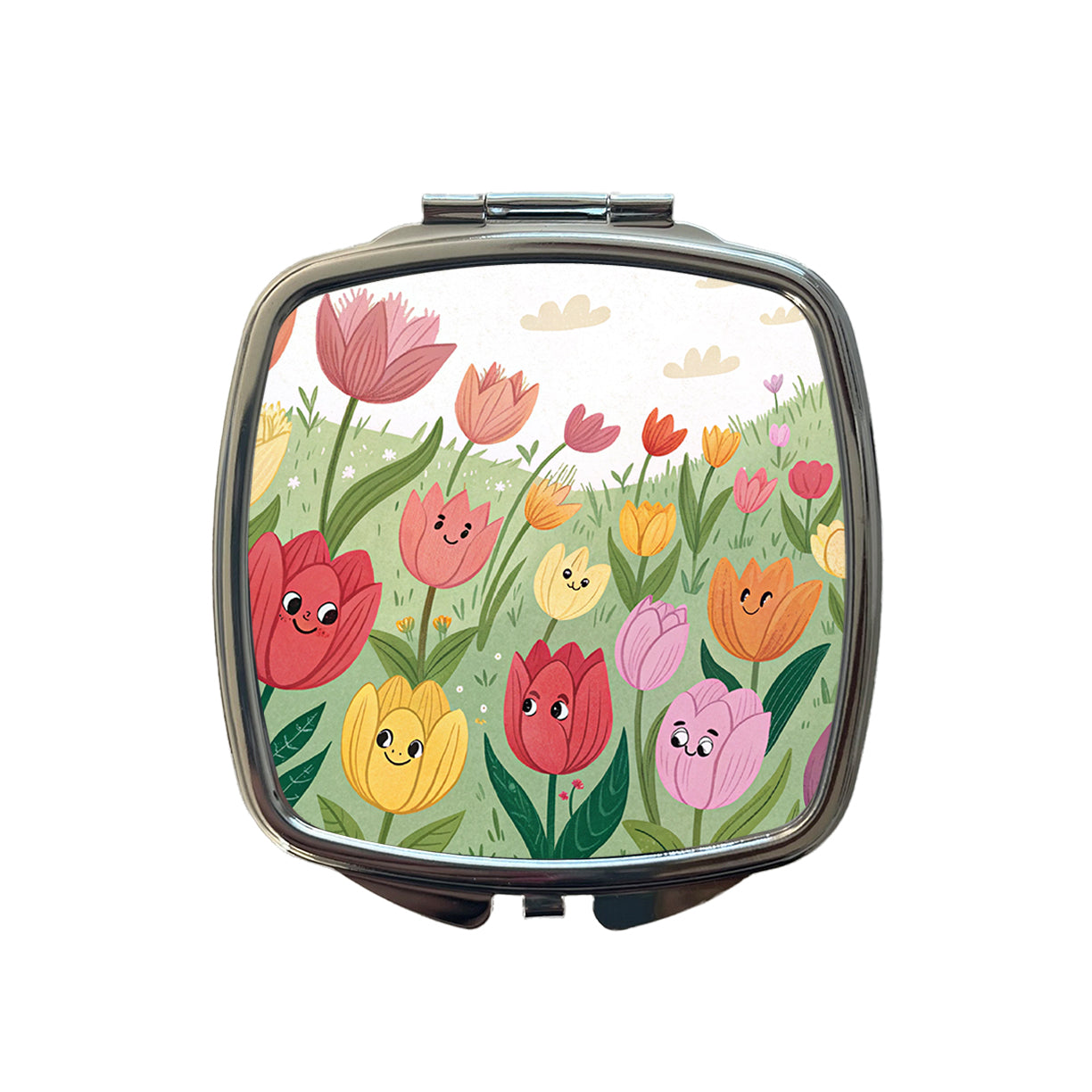 Field Of Tulips Flowers Small Travel Purse Handbag Pocket Makeup Compact Mirror