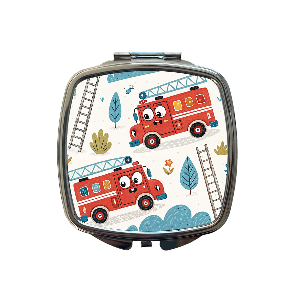 Firetrucks Cartoon Style Small Travel Purse Handbag Pocket Makeup Compact Mirror