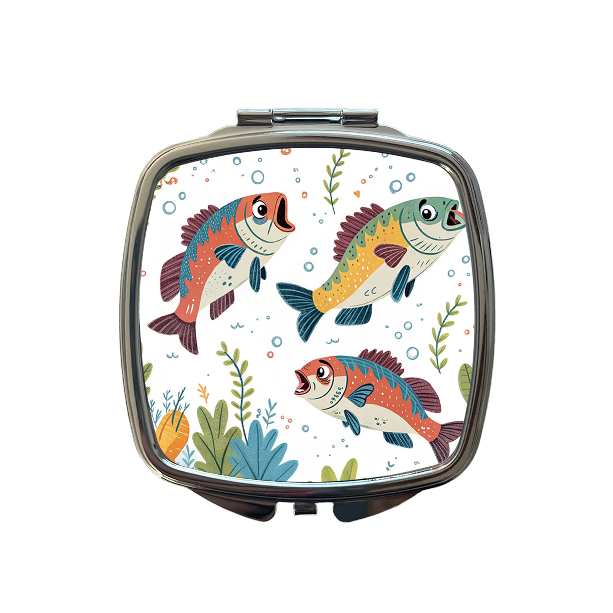 Fish Fishing Cute Cartoon Small Travel Purse Handbag Pocket Makeup Compact Mirror