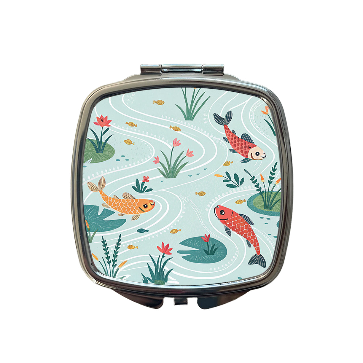 Fish Swimming In Pond Small Travel Purse Handbag Pocket Makeup Compact Mirror