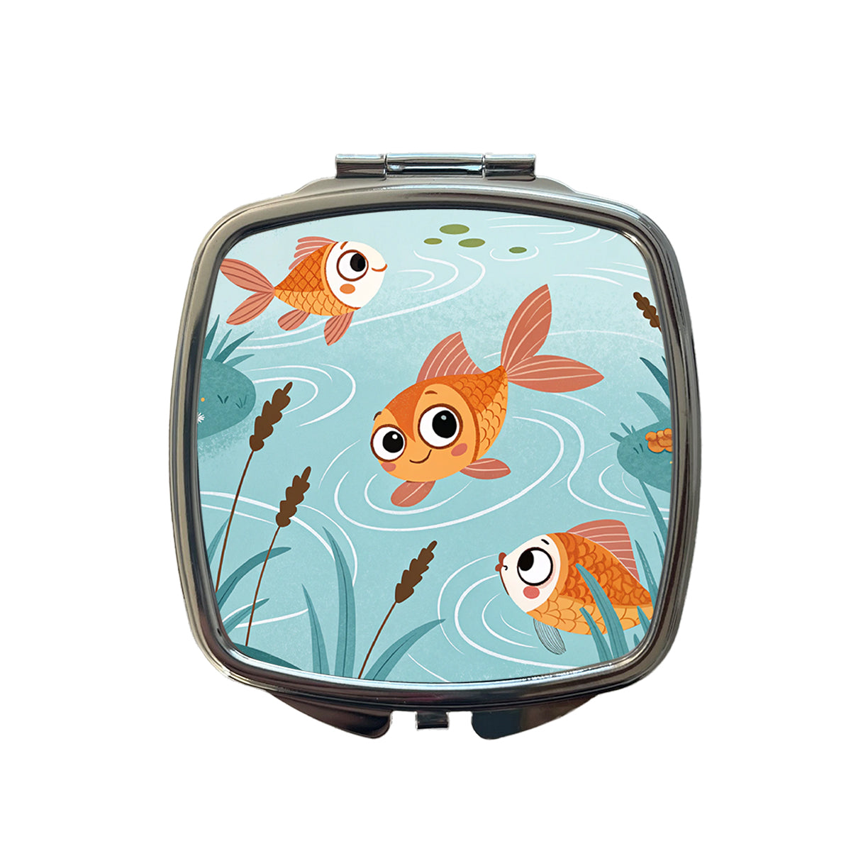 Gold Fish Swimming In Pond Small Travel Purse Handbag Pocket Makeup Compact Mirror