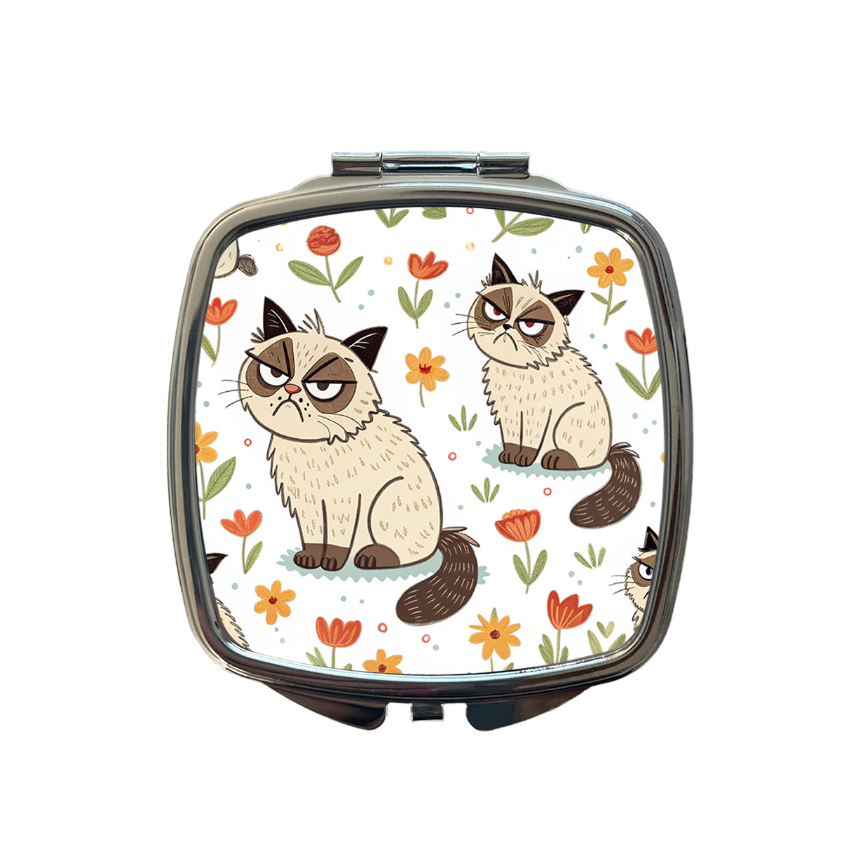 Grumpy Persian Cat Small Travel Purse Handbag Pocket Makeup Compact Mirror