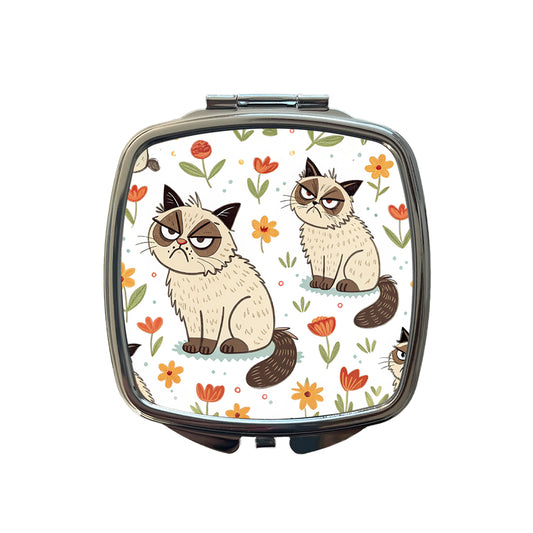 Grumpy Persian Cat Small Travel Purse Handbag Pocket Makeup Compact Mirror