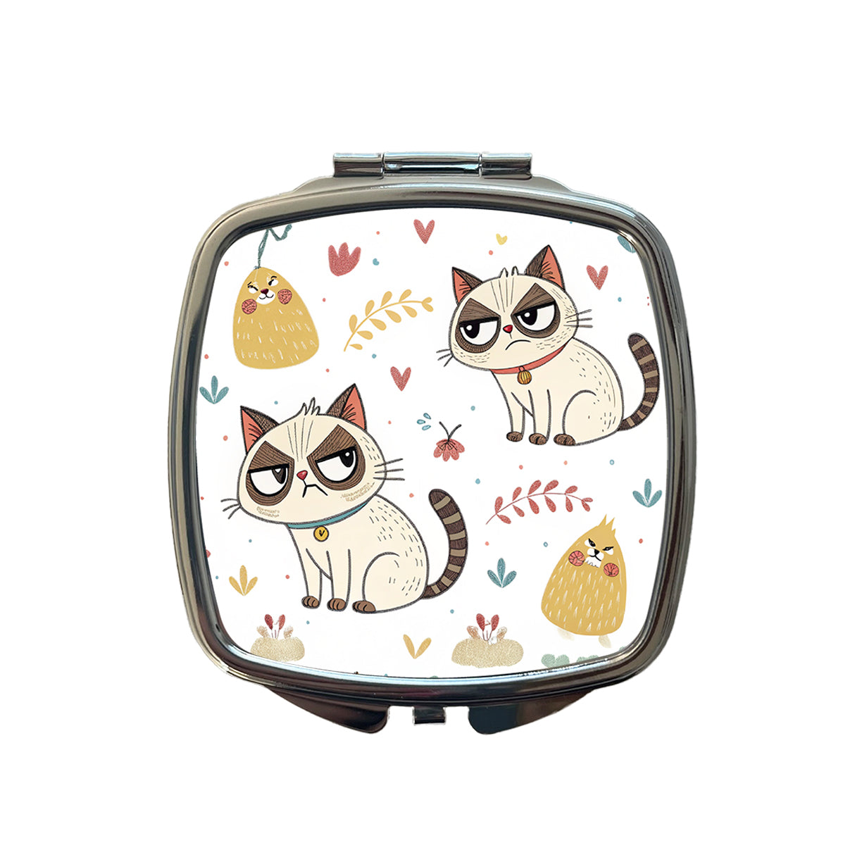 Grumpy Persian Kitties Cats Small Travel Purse Handbag Pocket Makeup Compact Mirror