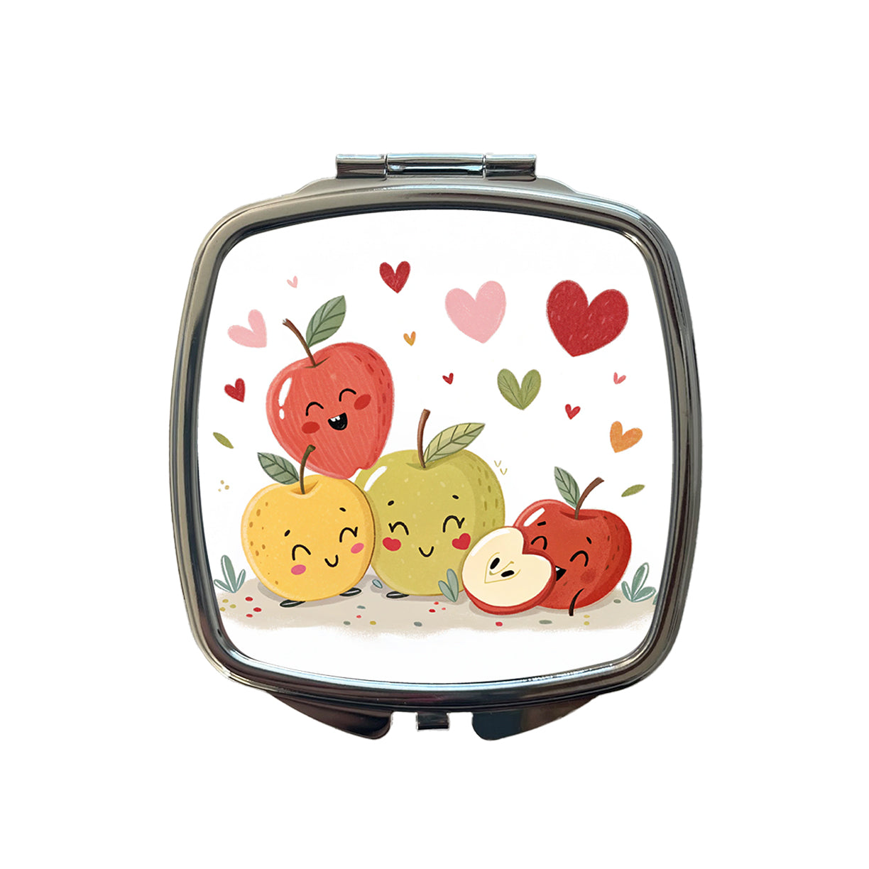 Kawaii Apples And Hearts Small Travel Purse Handbag Pocket Makeup Compact Mirror
