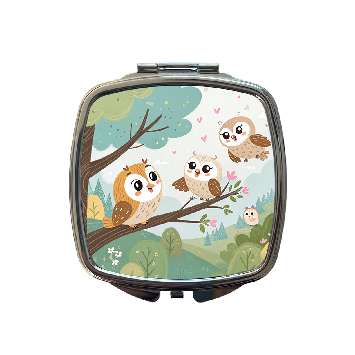 Kawaii Barn Owls Small Travel Purse Handbag Pocket Makeup Compact Mirror