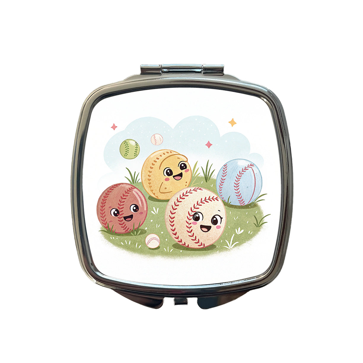 Kawaii Baseballs Small Travel Purse Handbag Pocket Makeup Compact Mirror