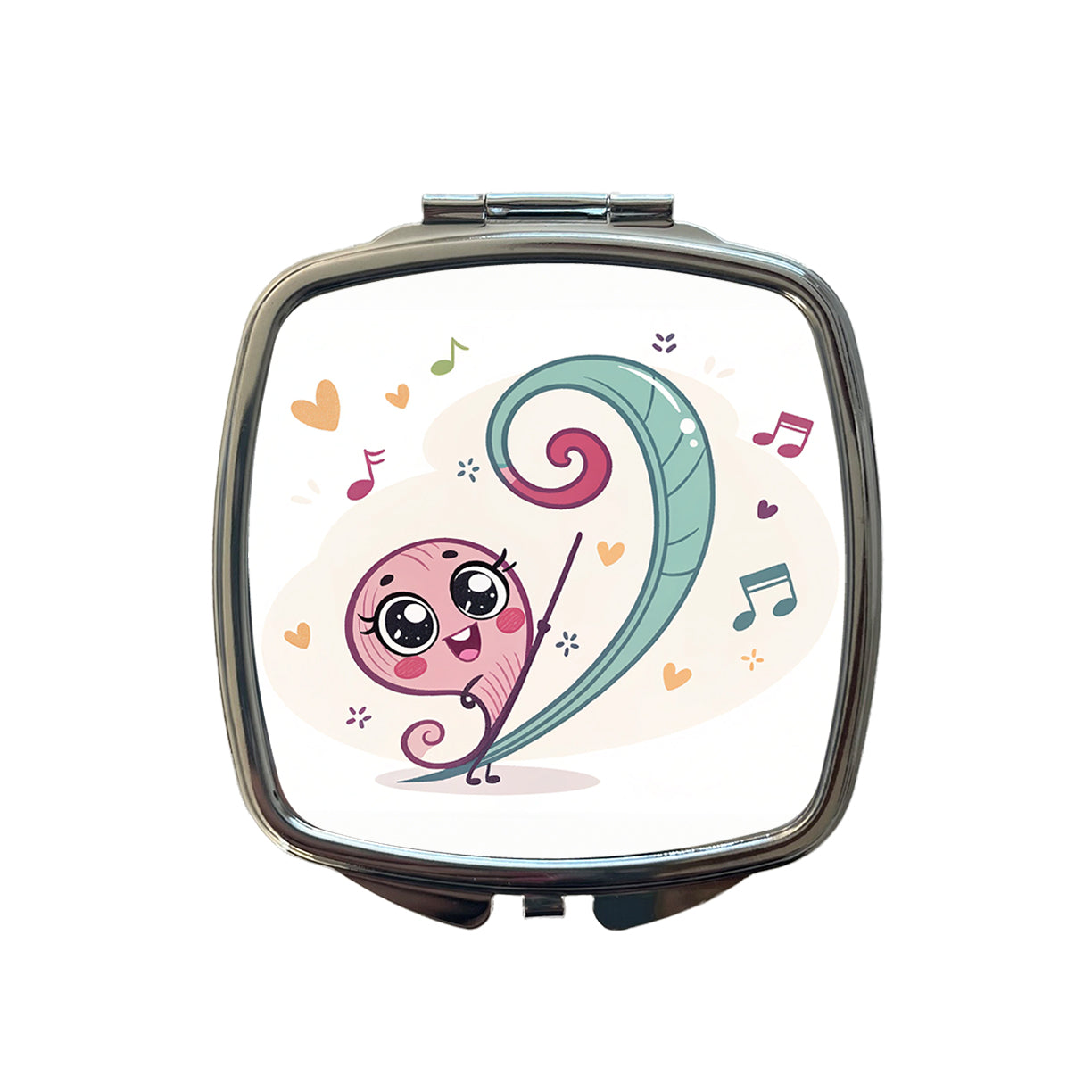 Kawaii Bass Clef Music Small Travel Purse Handbag Pocket Makeup Compact Mirror
