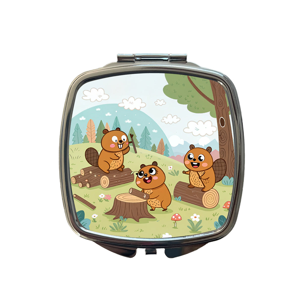 Kawaii Beavers Small Travel Purse Handbag Pocket Makeup Compact Mirror