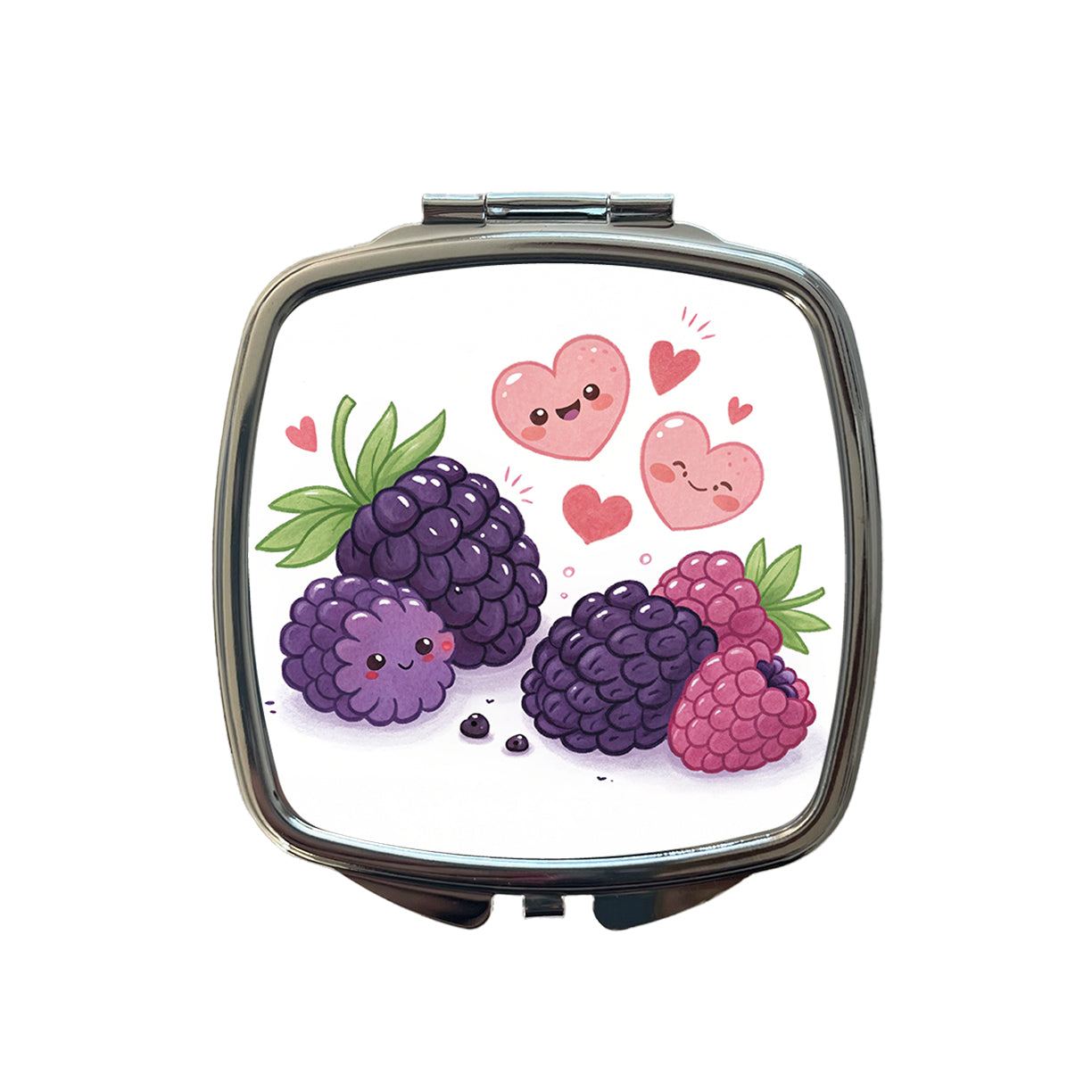 Kawaii Blackberries And Hearts Small Travel Purse Handbag Pocket Makeup Compact Mirror