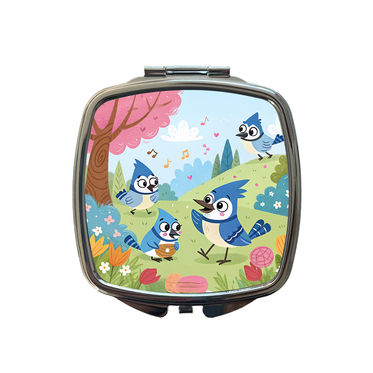 Kawaii Blue Jays Birds Small Travel Purse Handbag Pocket Makeup Compact Mirror