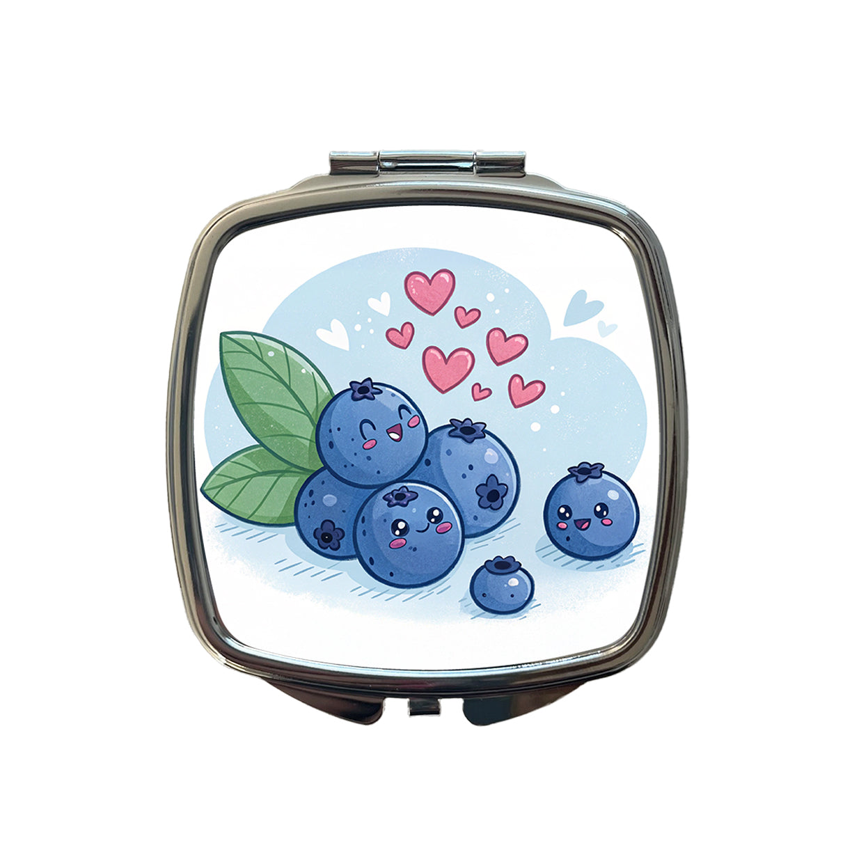 Kawaii Blueberries And Hearts Small Travel Purse Handbag Pocket Makeup Compact Mirror