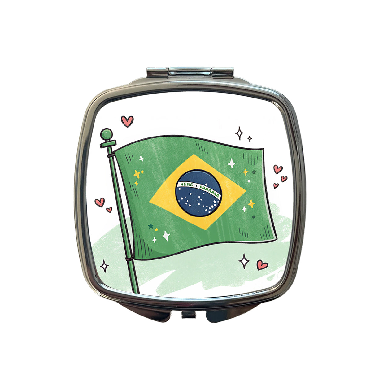 Kawaii Brazil Flag Small Travel Purse Handbag Pocket Makeup Compact Mirror