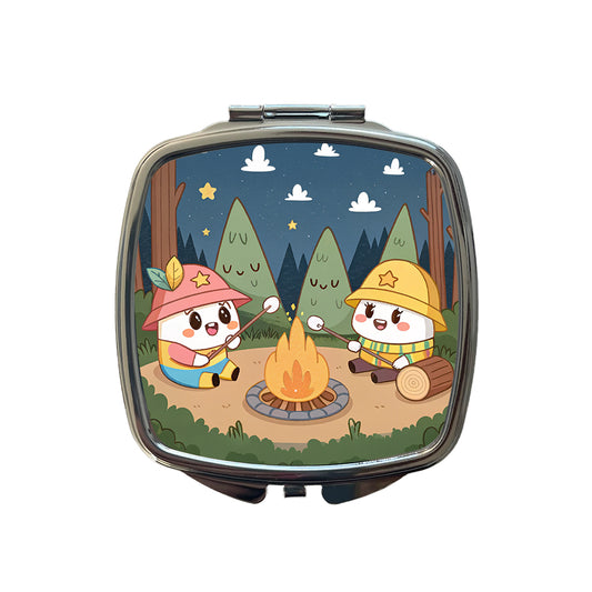 Kawaii Camping Roasting Marshmallows Small Travel Purse Handbag Pocket Makeup Compact Mirror