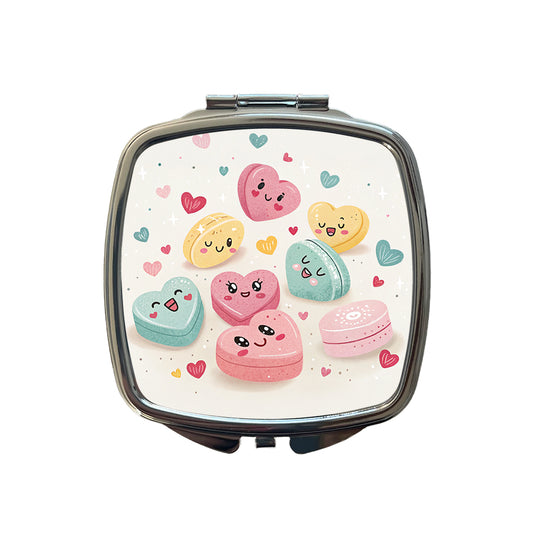Kawaii Candies And Hearts Valentine's Day Small Travel Purse Handbag Pocket Makeup Compact Mirror