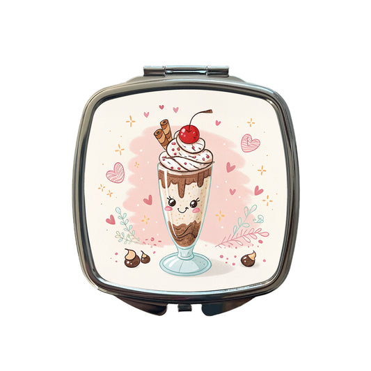 Kawaii Chocolate Milk Shake Small Travel Purse Handbag Pocket Makeup Compact Mirror