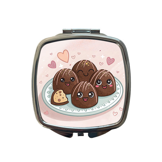 Kawaii Chocolate Truffles Small Travel Purse Handbag Pocket Makeup Compact Mirror