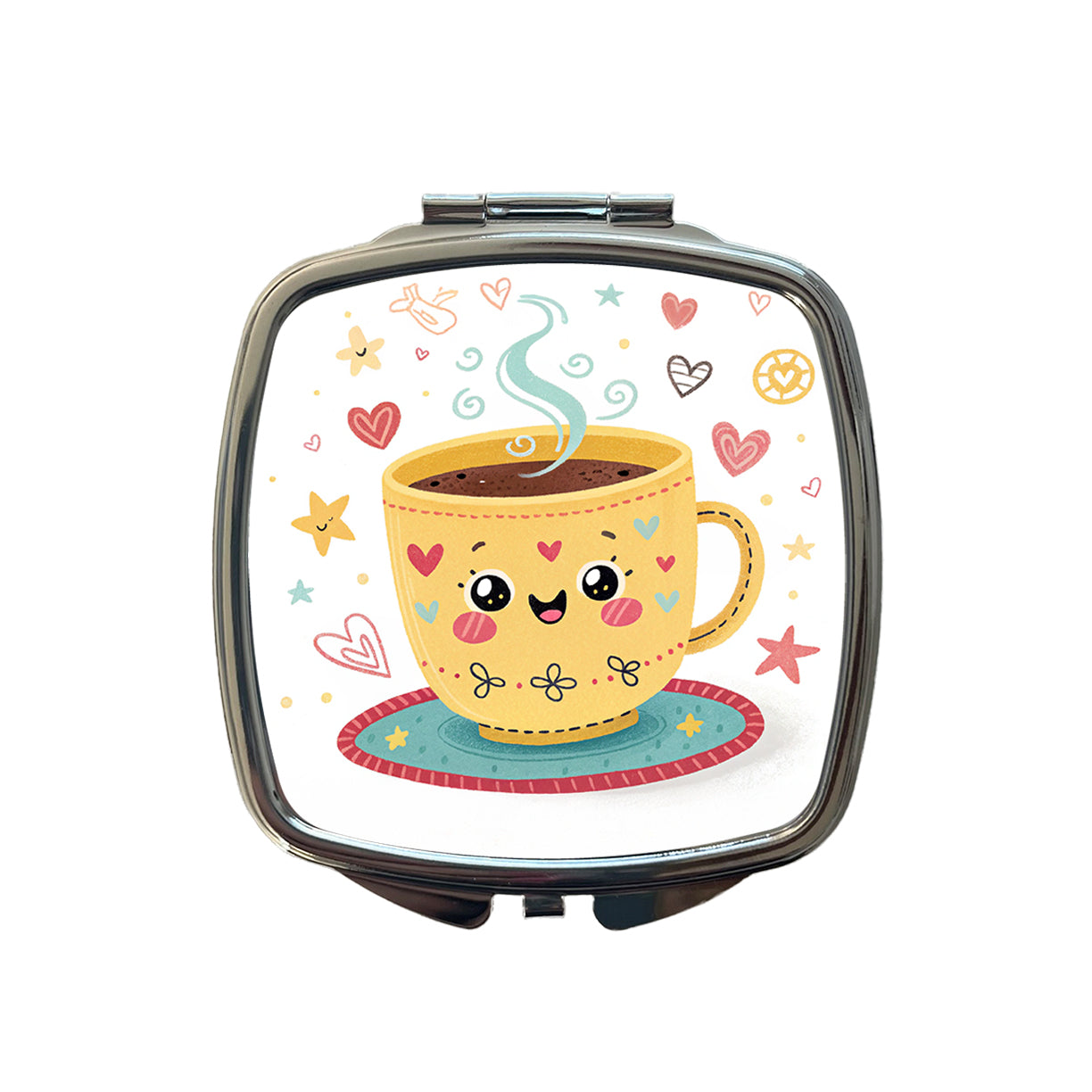 Kawaii Coffee Cup Small Travel Purse Handbag Pocket Makeup Compact Mirror