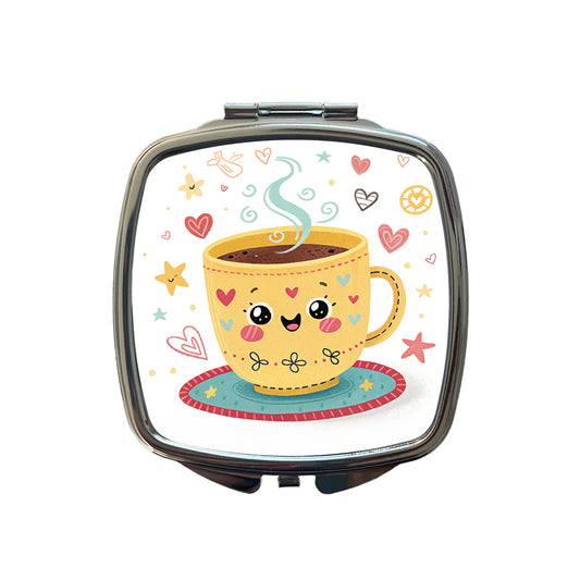 Kawaii Coffee Cup Small Travel Purse Handbag Pocket Makeup Compact Mirror