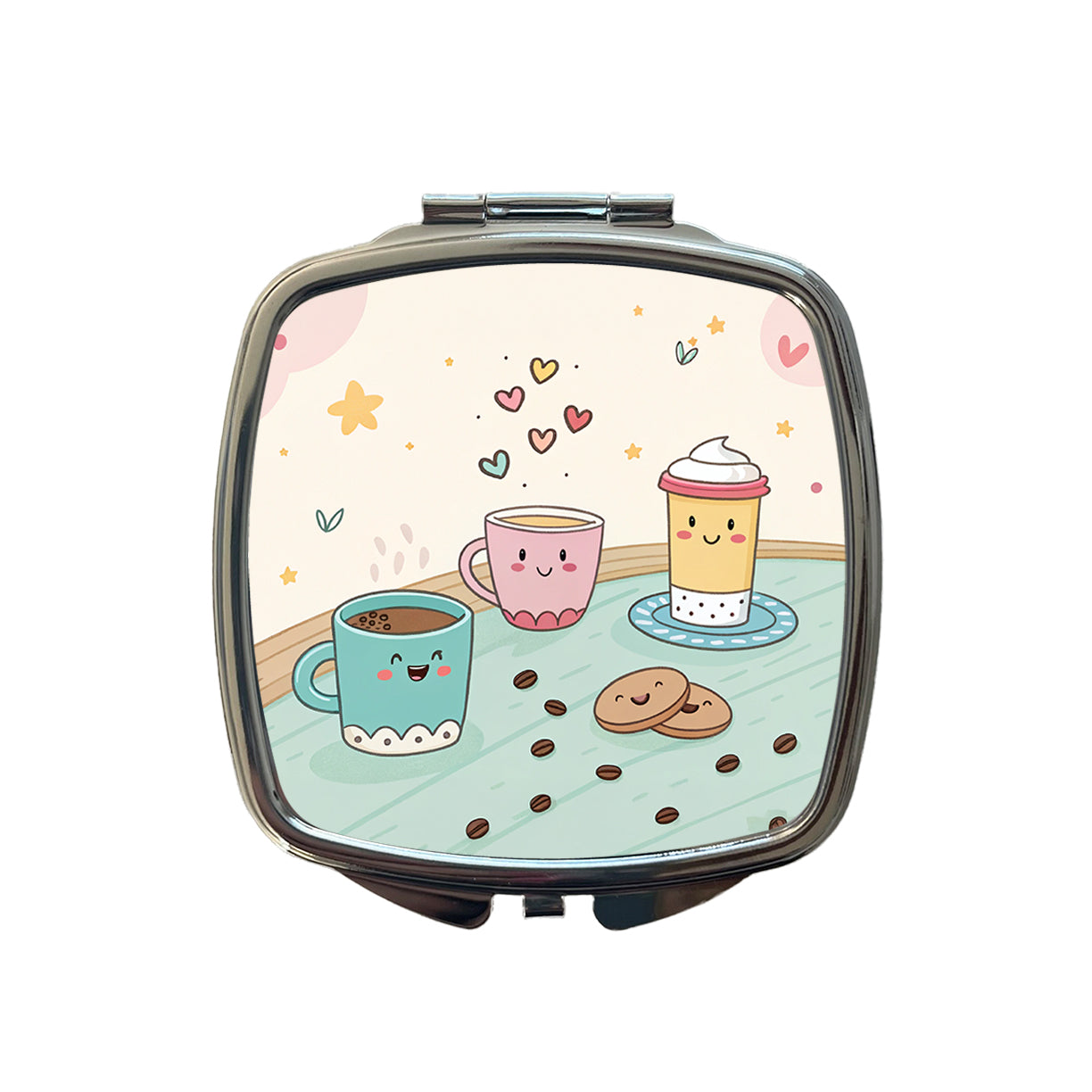Kawaii Coffee Cups Latte Cappuccino Small Travel Purse Handbag Pocket Makeup Compact Mirror