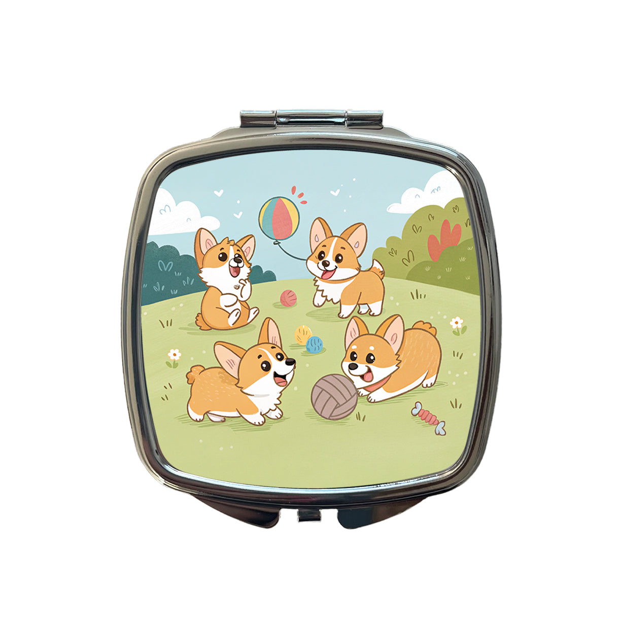 Kawaii Corgis Dogs Playing Small Travel Purse Handbag Pocket Makeup Compact Mirror