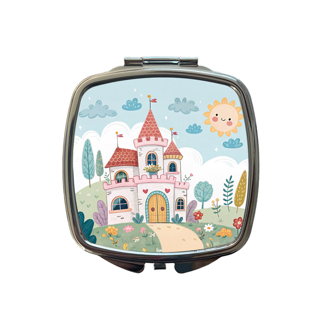 Kawaii Cute Castle Small Travel Purse Handbag Pocket Makeup Compact Mirror