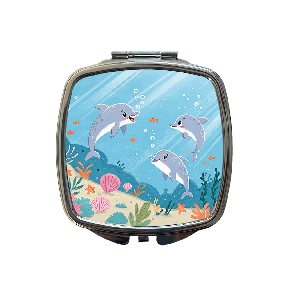 Kawaii Dolphins Small Travel Purse Handbag Pocket Makeup Compact Mirror