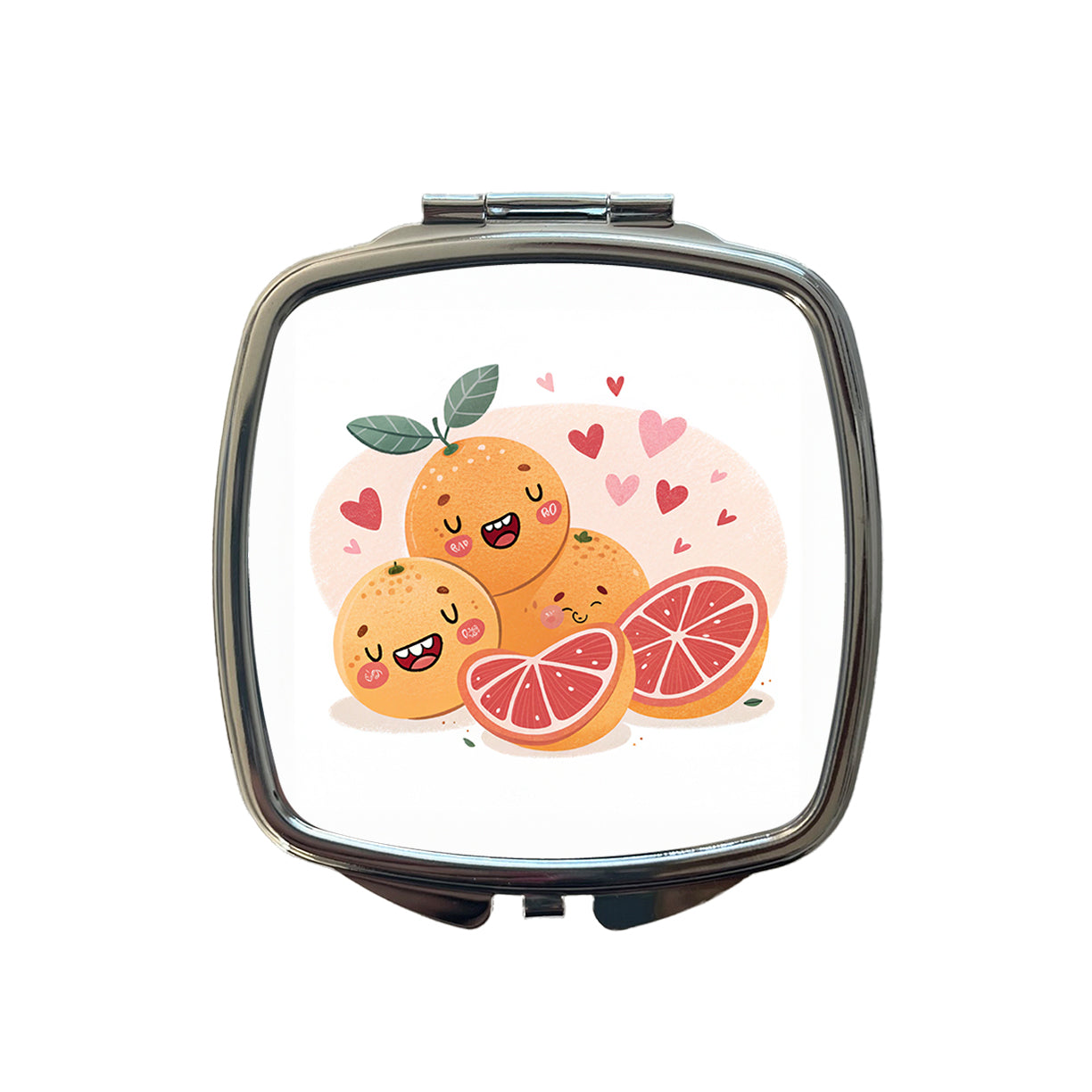 Kawaii Grapefruits And Hearts Small Travel Purse Handbag Pocket Makeup Compact Mirror