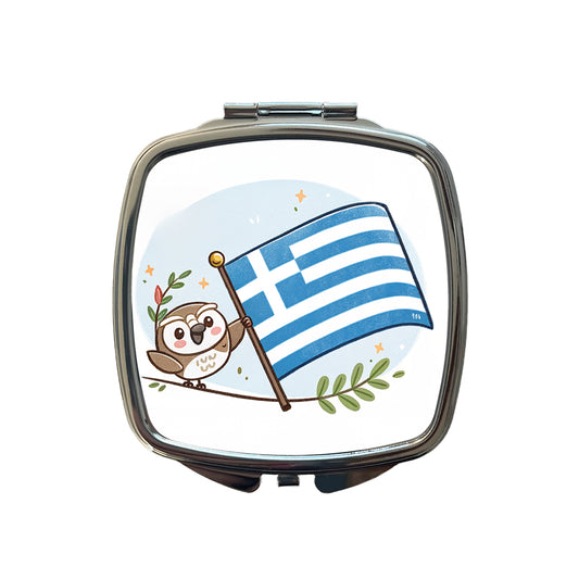 Kawaii Greece Flag Small Travel Purse Handbag Pocket Makeup Compact Mirror