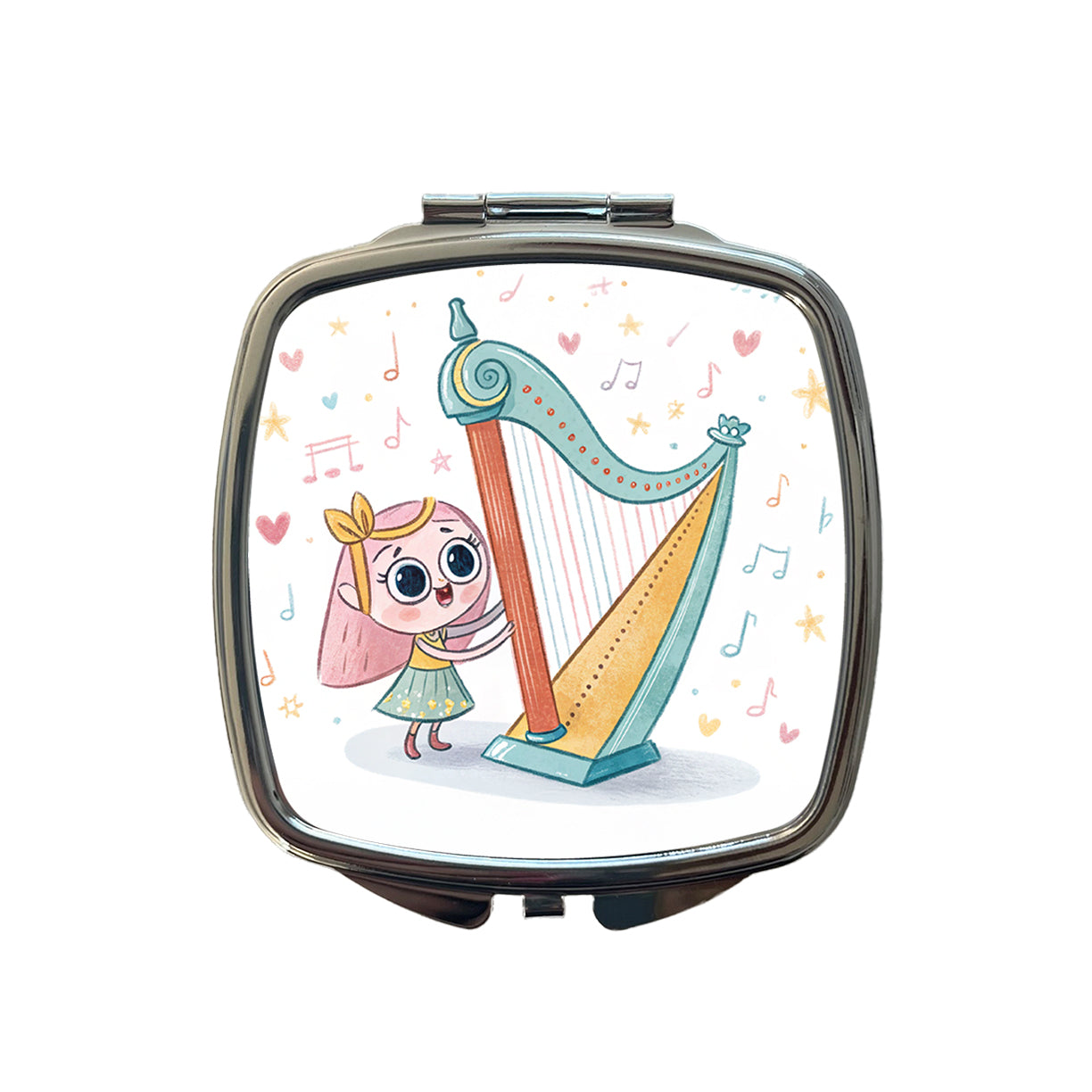 Kawaii Harp Music Small Travel Purse Handbag Pocket Makeup Compact Mirror