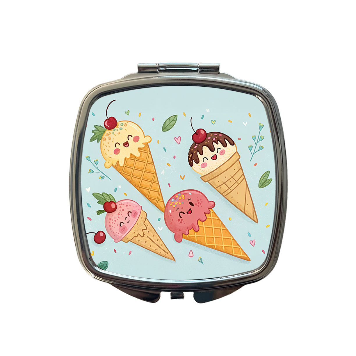 Kawaii Ice Cream Cones Small Travel Purse Handbag Pocket Makeup Compact Mirror