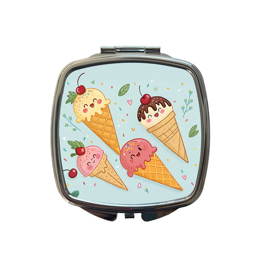 Kawaii Ice Cream Cones Small Travel Purse Handbag Pocket Makeup Compact Mirror