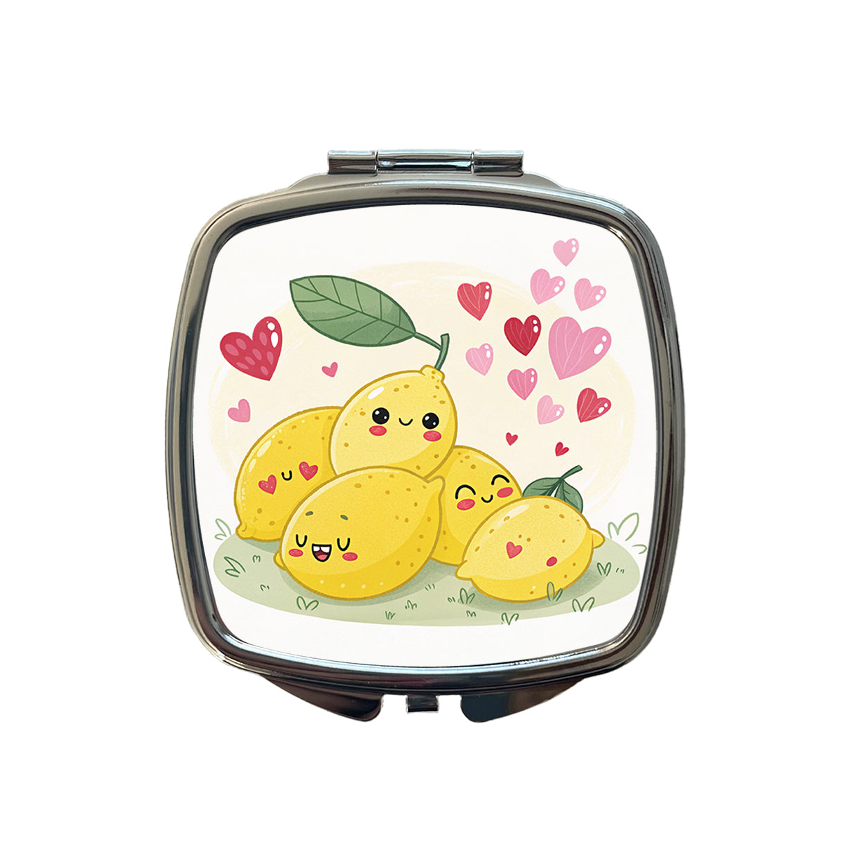 Kawaii Lemons And Hearts Small Travel Purse Handbag Pocket Makeup Compact Mirror