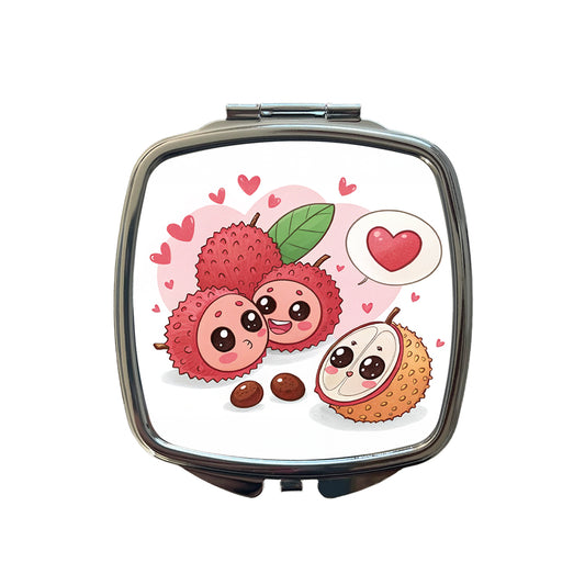 Kawaii Lychees And Hearts Small Travel Purse Handbag Pocket Makeup Compact Mirror