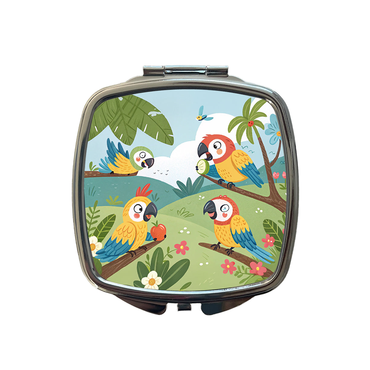 Kawaii Macaw Parrots Small Travel Purse Handbag Pocket Makeup Compact Mirror