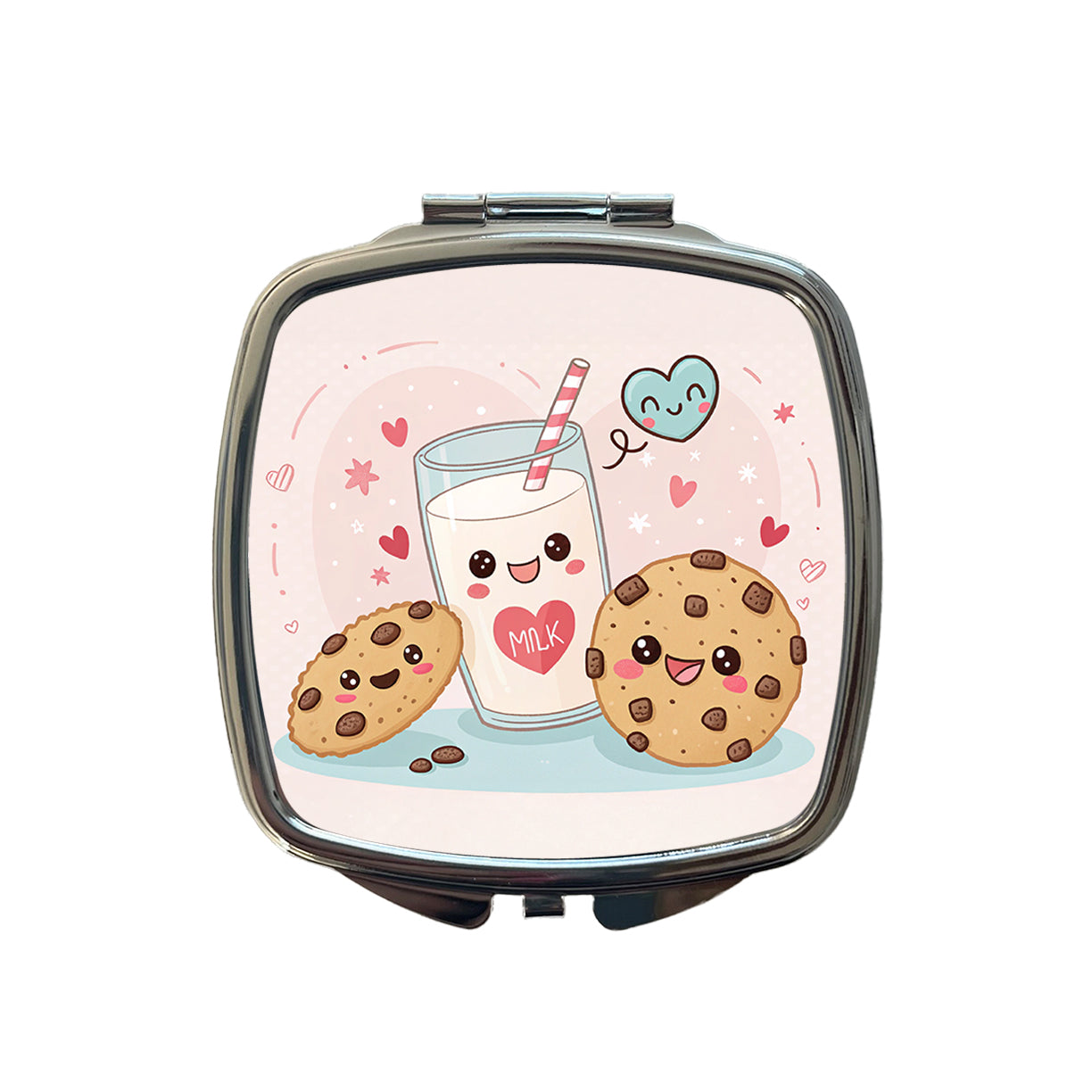 Kawaii Milk And Cookies Small Travel Purse Handbag Pocket Makeup Compact Mirror