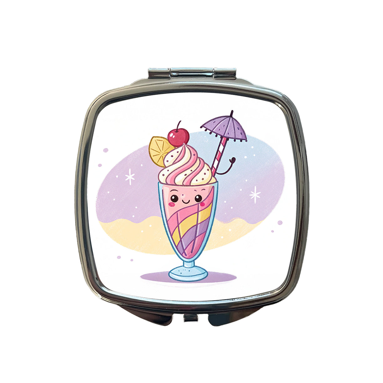 Kawaii Milk Shake Small Travel Purse Handbag Pocket Makeup Compact Mirror