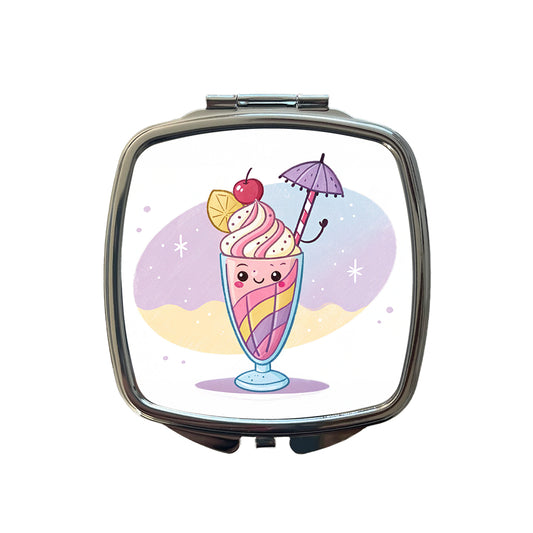 Kawaii Milk Shake Small Travel Purse Handbag Pocket Makeup Compact Mirror