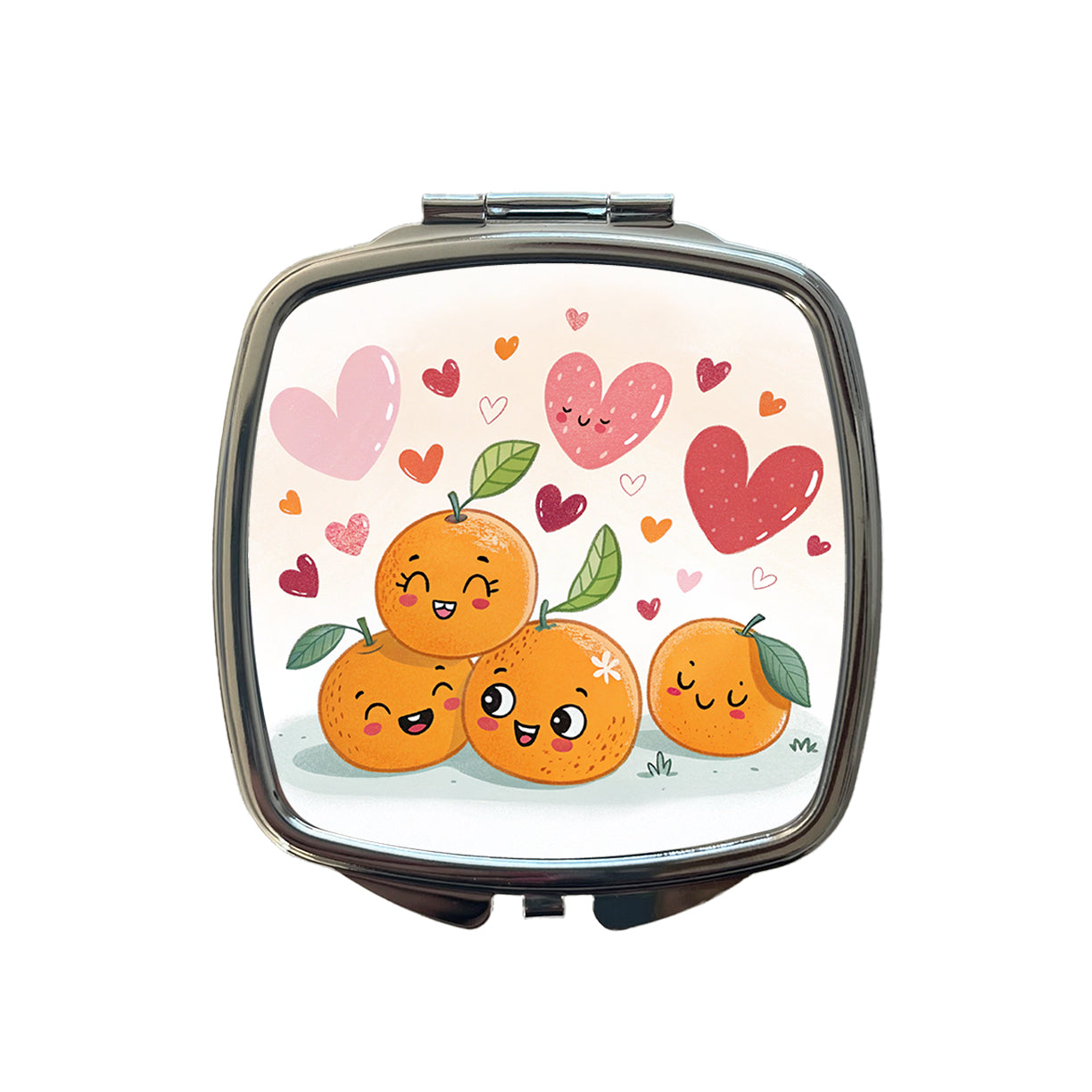 Kawaii Oranges And Hearts Small Travel Purse Handbag Pocket Makeup Compact Mirror