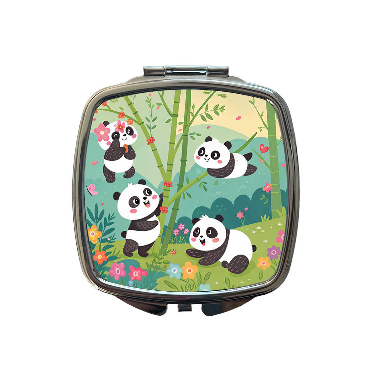 Kawaii Pandas Small Travel Purse Handbag Pocket Makeup Compact Mirror