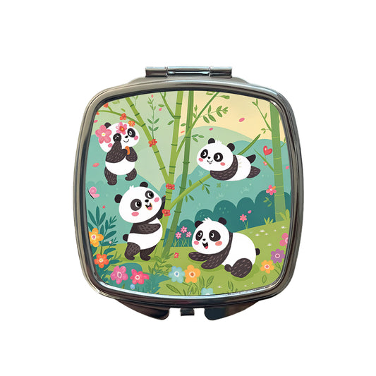 Kawaii Pandas Small Travel Purse Handbag Pocket Makeup Compact Mirror